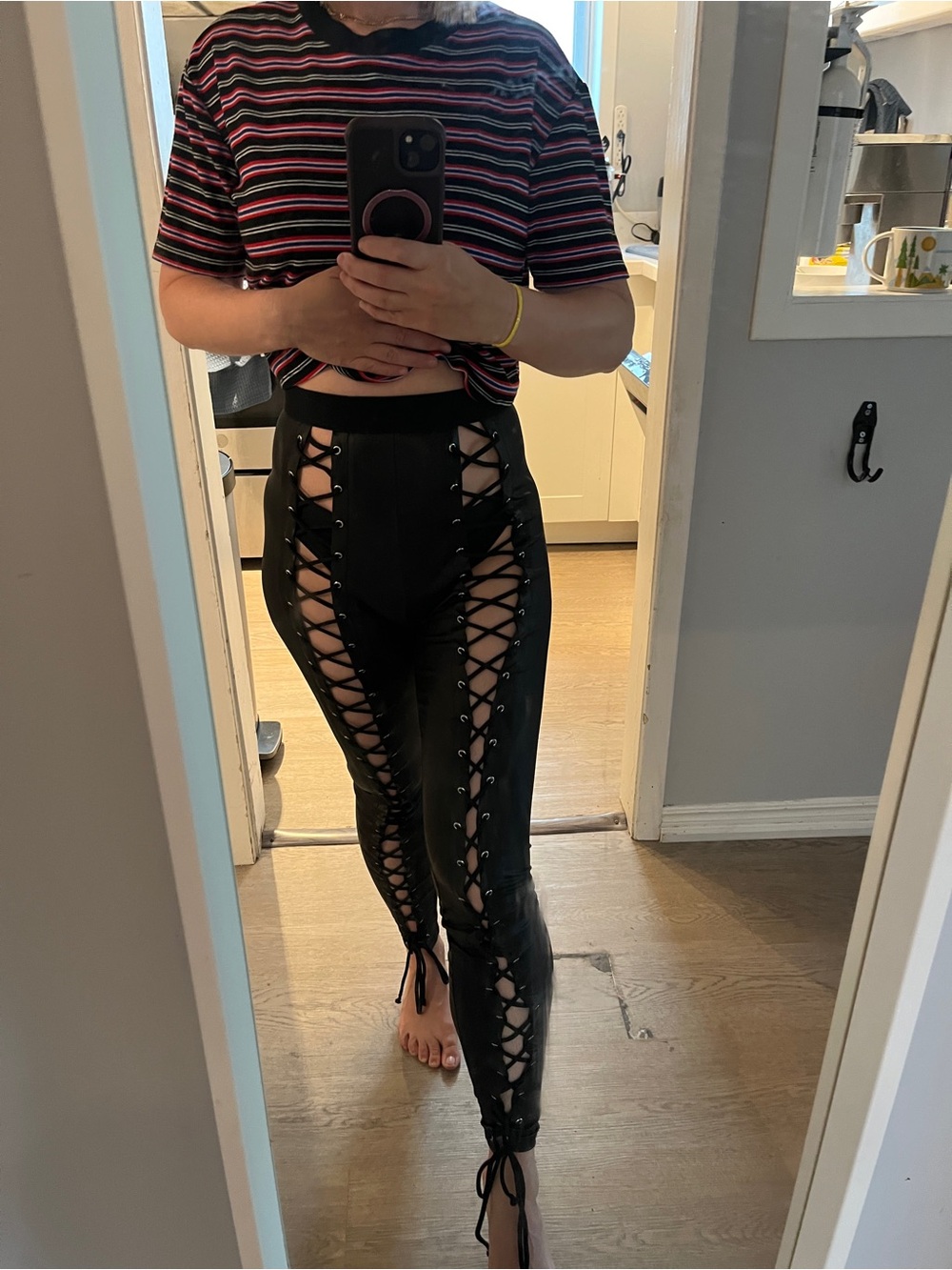 Current Mood Black Lace-Up High-Waist Leggings